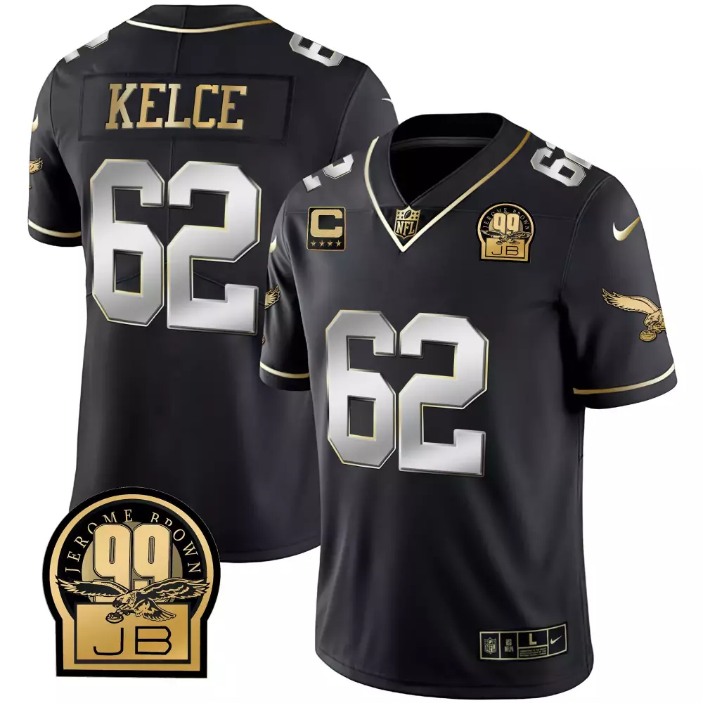 Jason Kelce 62 Jersey Black Jerome Brown Philadelphia Eagles 99 Jb Captain Men Gold