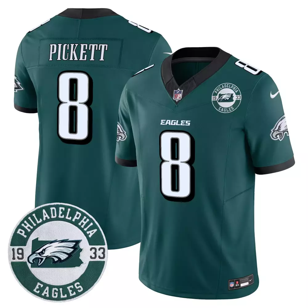 Kenny Pickett 8 Eagles Jersey Green Philadelphia 1933 Men Replica Black White Vapor