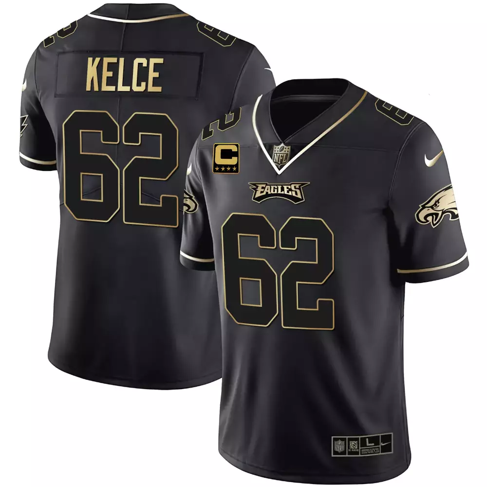 Kelce 62 Eagles Jersey Black Color Rush Men Alternate Gold Stitched