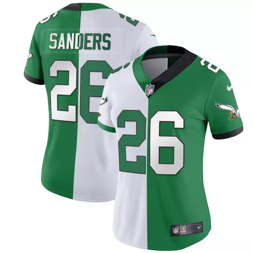 Miles Sanders 26 Eagles Jersey Green Women Split Design White Vapor Throwback All