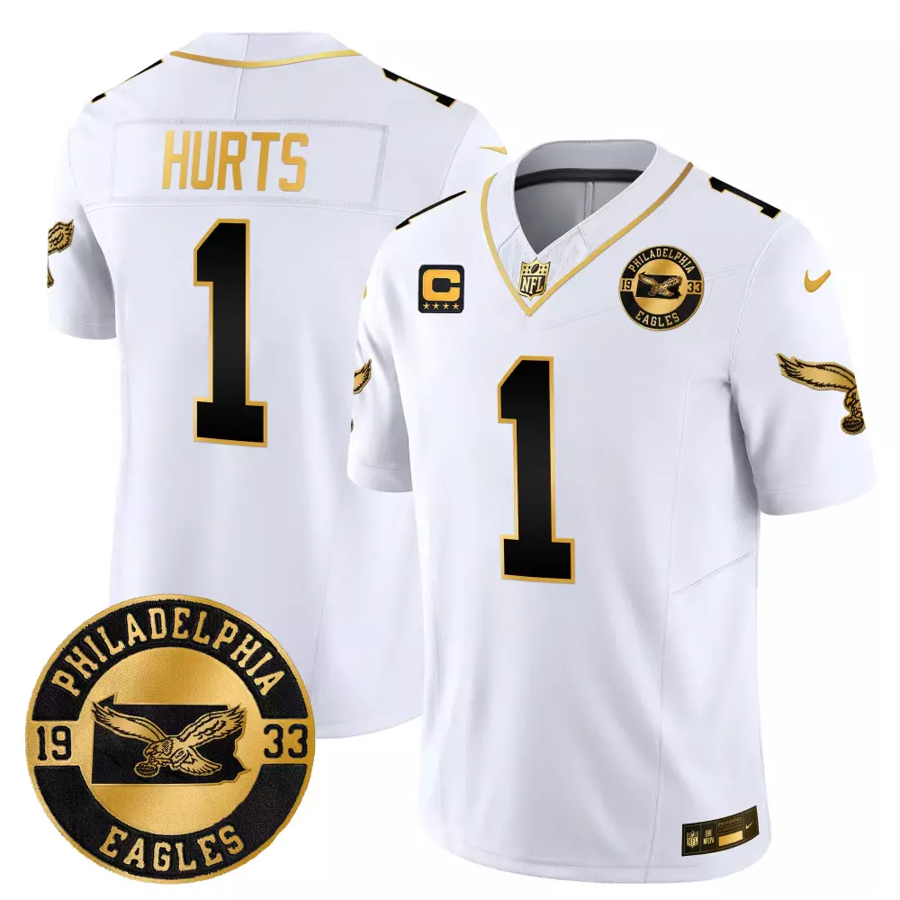 Jalen Hurts 1 Philadelphia Eagles Jersey White 1933 Men Alternate Black Gold Throwback