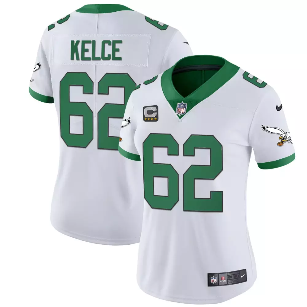 Jason Kelce 62 Jersey White Midnight Green Philadelphia Eagles Captain Women Player