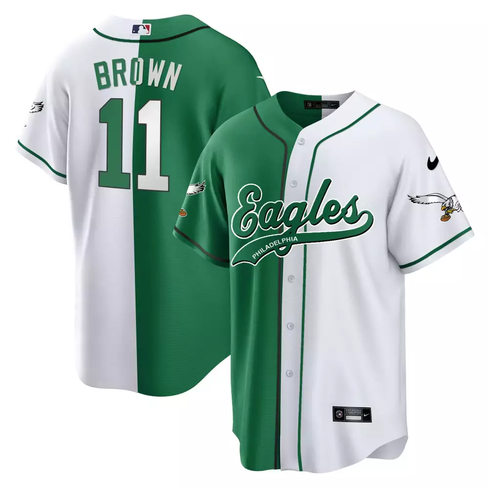 Brown 11 Philadelphia Eagles Jersey Green Men Split Design White Limited All Stitched