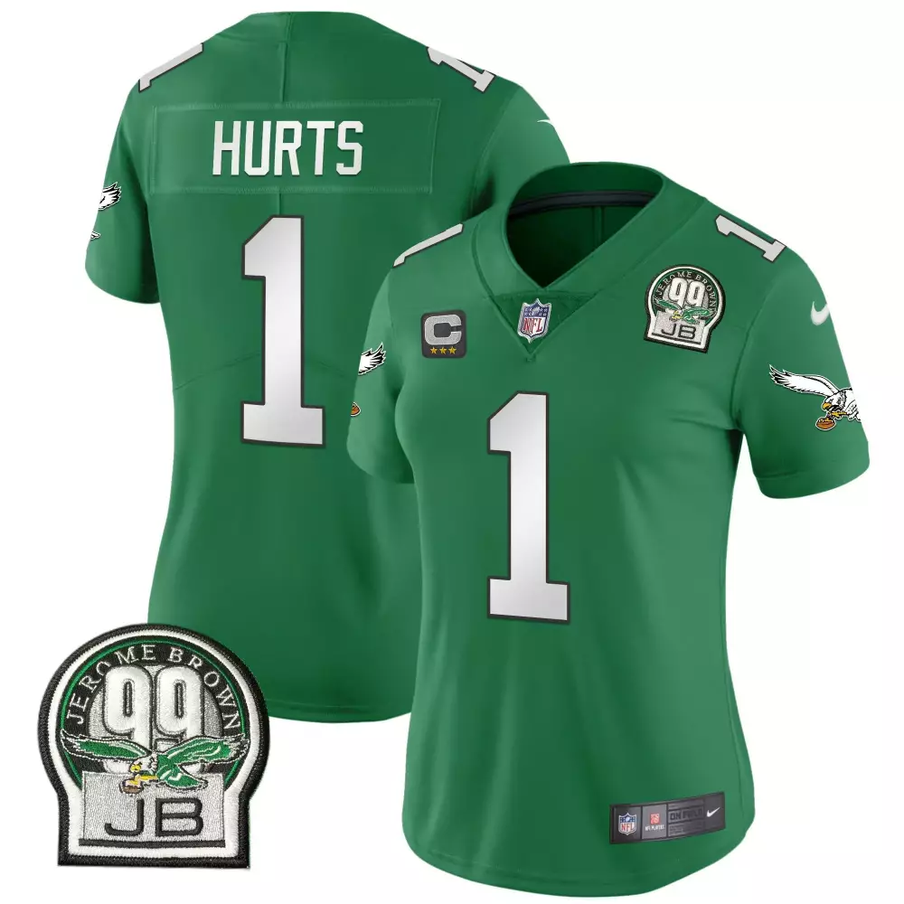 Jalen Hurts 1 Philadelphia Eagles Jersey Green Jerome Brown 99 Jb Women Replica White