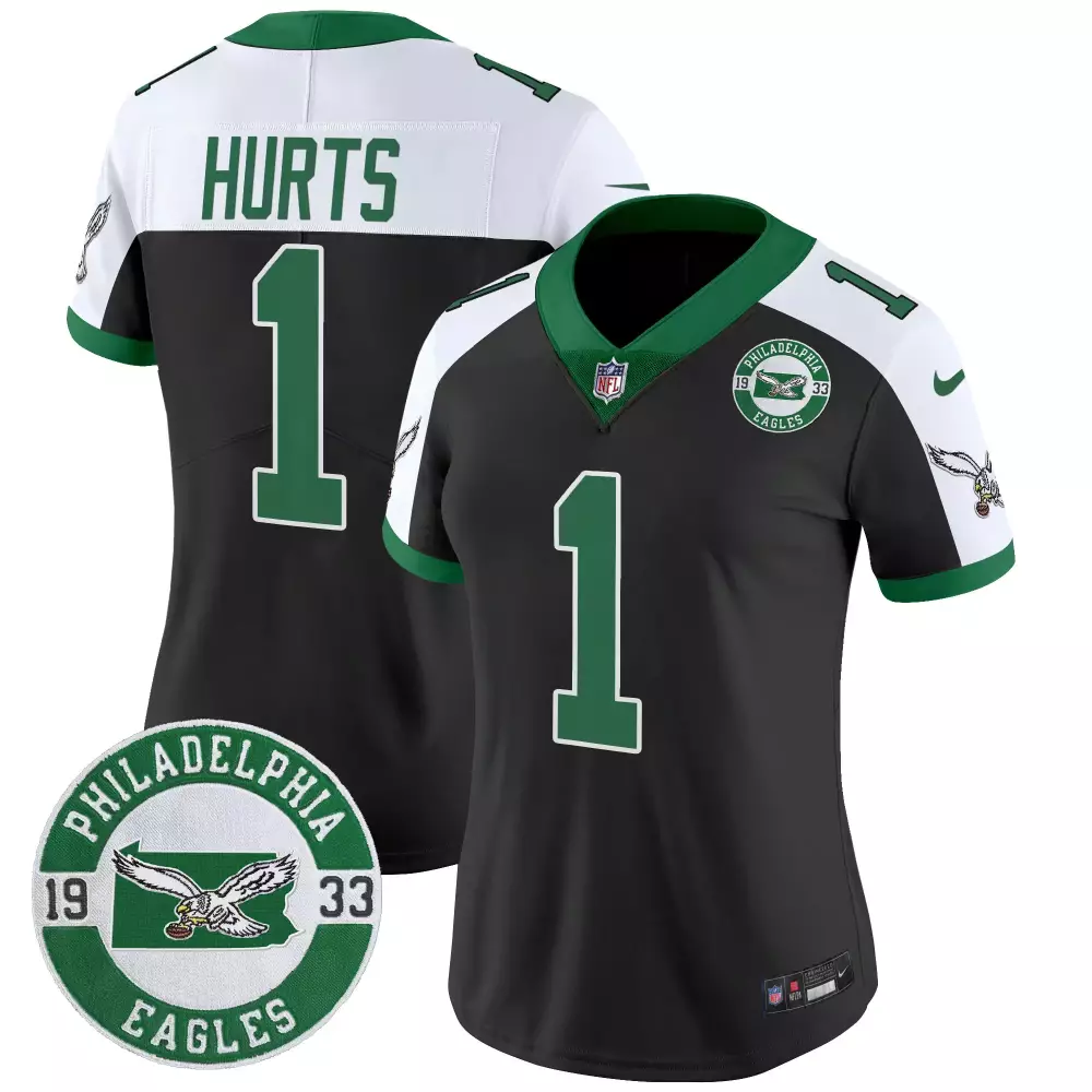 Jalen Hurts 1 Philadelphia Eagles Jersey Black 1933 Men Replica Green White Alternate