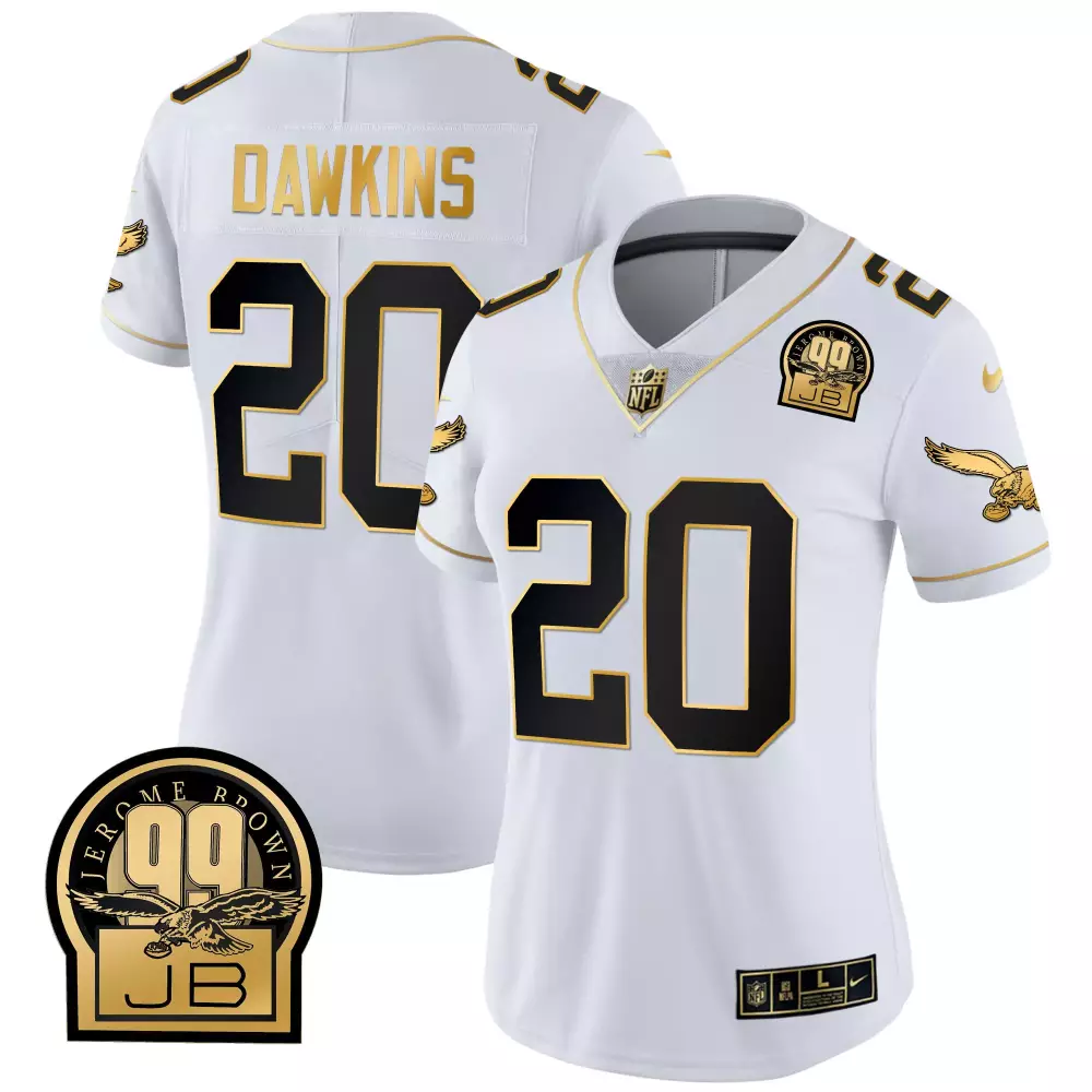 Brian Dawkins 20 Eagles Jersey White Jerome Brown 99 Jb Women Black Gold All Stitched