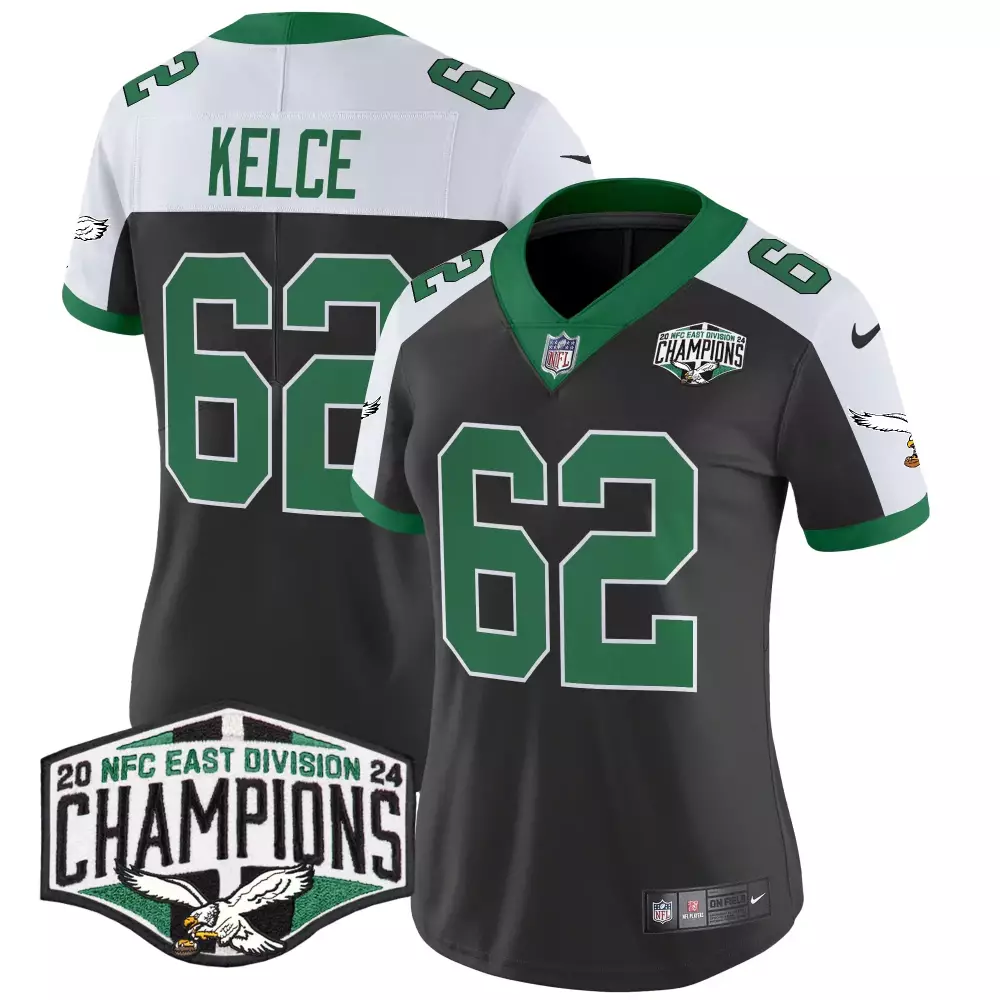 Jason Kelce 62 Jersey Black 2024 NFC East Division Champions Philadelphia Eagles