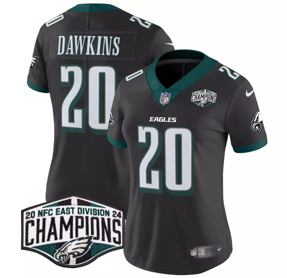 Brian Dawkins 20 Eagles Jersey Charcoal 2020 NFC East Division Champions Women Replica