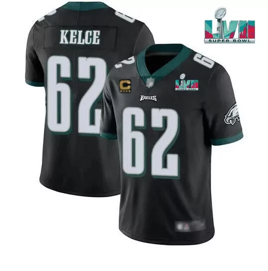 Kelce Lvii 62 Eagles Jersey Black Super Bowl Men Authentic Green White Limited Stitched