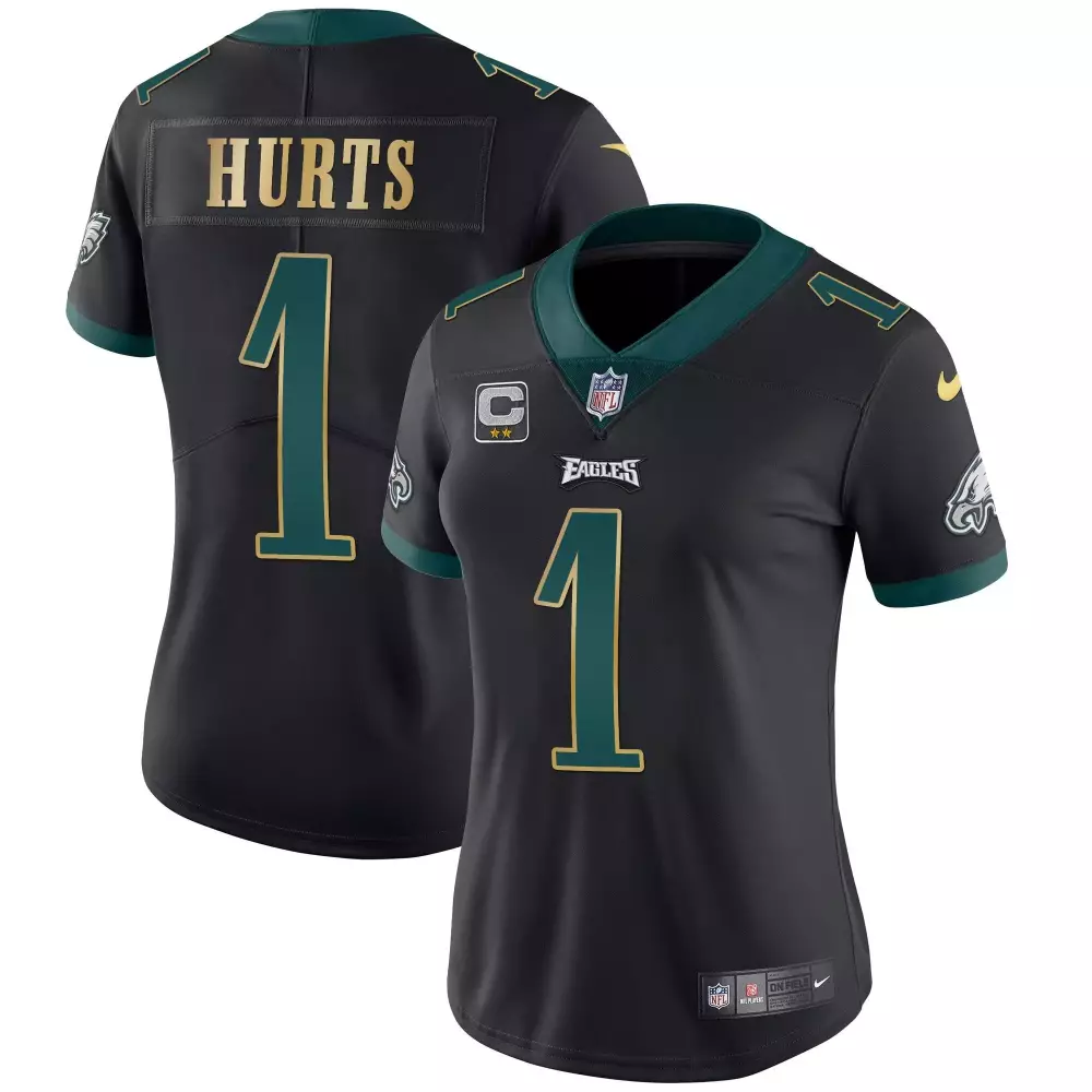 Jalen Hurts 1 Eagles Jersey Black Men Authentic Green Gold Vapor All Stitched