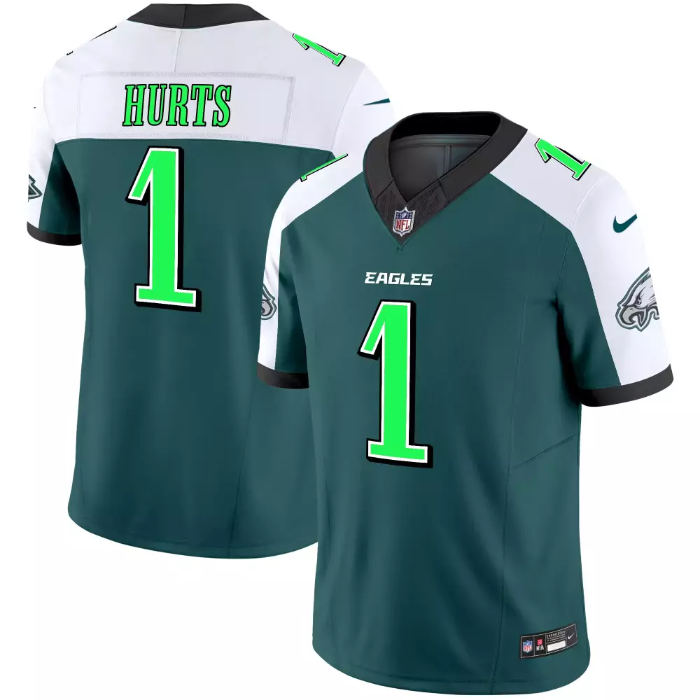 Jalen Hurts 1 Eagles Jersey Green Men Short Sleeve White Black Vapor Limited All