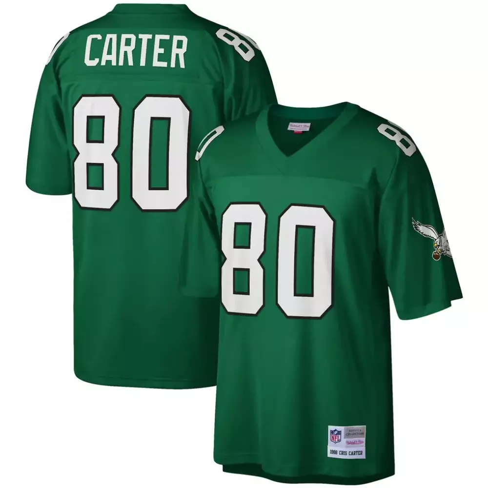 Cris Carter 80 Jersey Green 1990 Philadelphia Eagles Mitchell Ness Men Replica White
