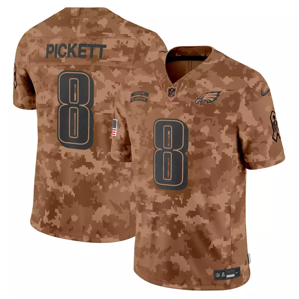 Kenny Pickett 8 Eagles Jersey Brown Salute To Service American Flag Men Custom Design