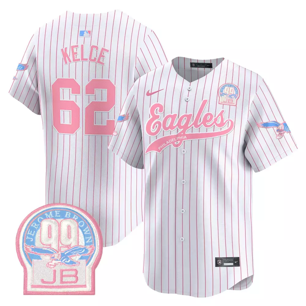 Kelce Jb 62 Philadelphia Eagles Jersey White Jerome Brown 00 Men Alternate Pink Light Blue