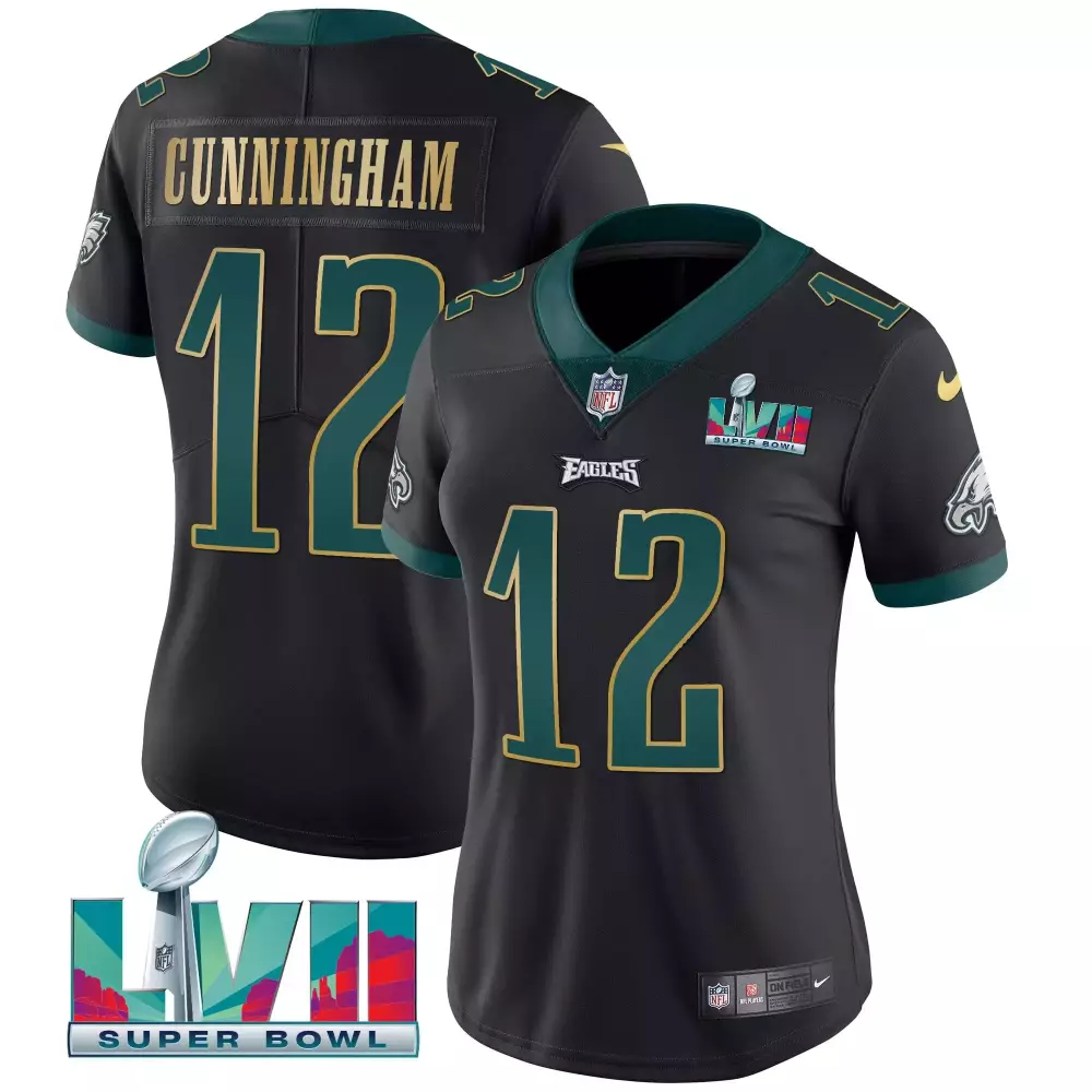 Cunningham 12 Eagles Jersey Black Super Bowl Lvii Men Green Gold All Stitched Vapor