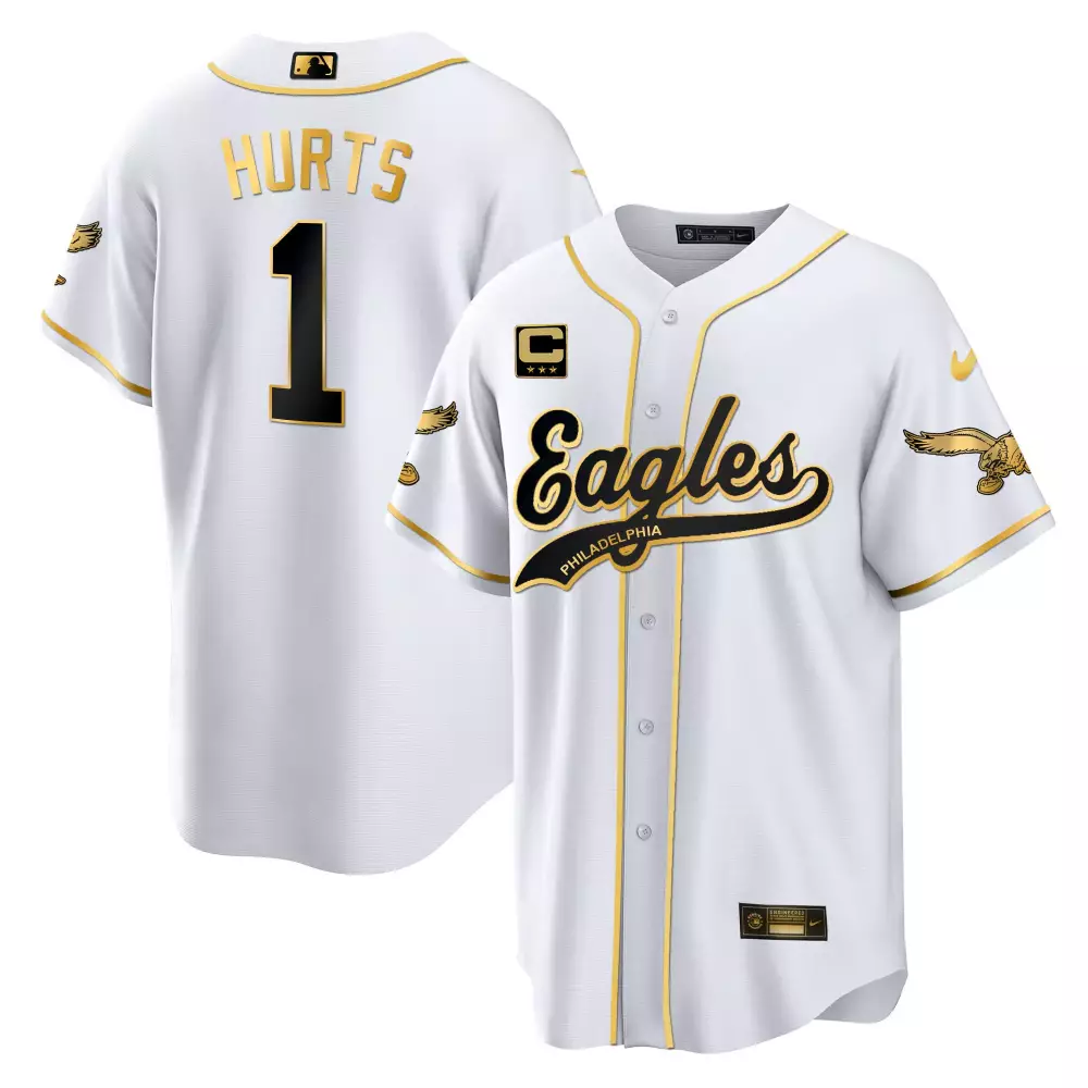 Jalen Hurts 1 Philadelphia Eagles Jersey White City Connect Captain Men Black Gold