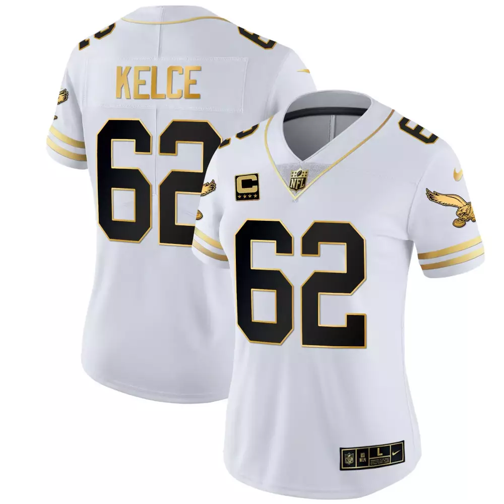 Jason Kelce 62 Jersey White Philadelphia Eagles Men Replica Alternate Black Gold