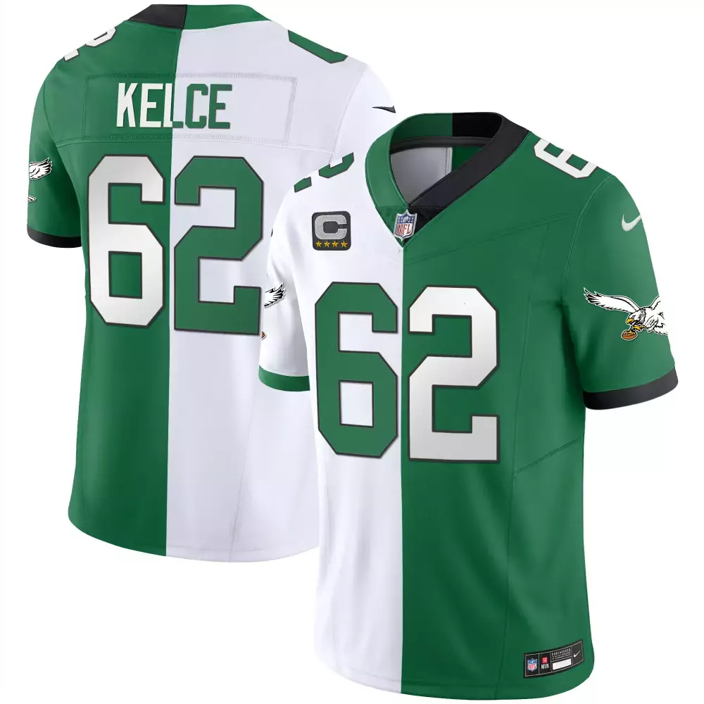 Jason Kelce 62 Jersey Green Philadelphia Eagles Men Split Design White Vapor Limited