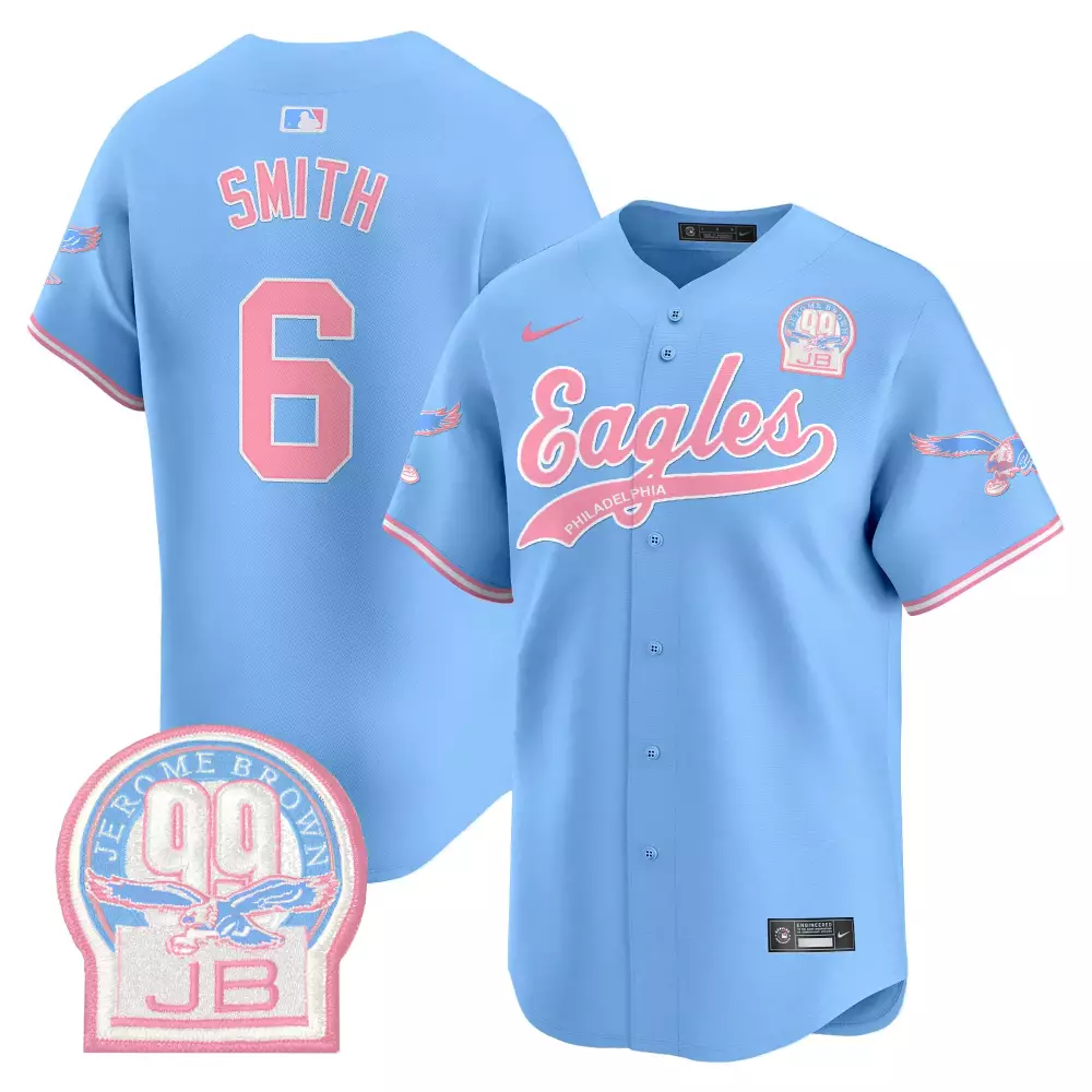 Devonta Smith 6 Eagles Jersey Light Blue 99th Season Jerome Brown 99 Jb Men Pink