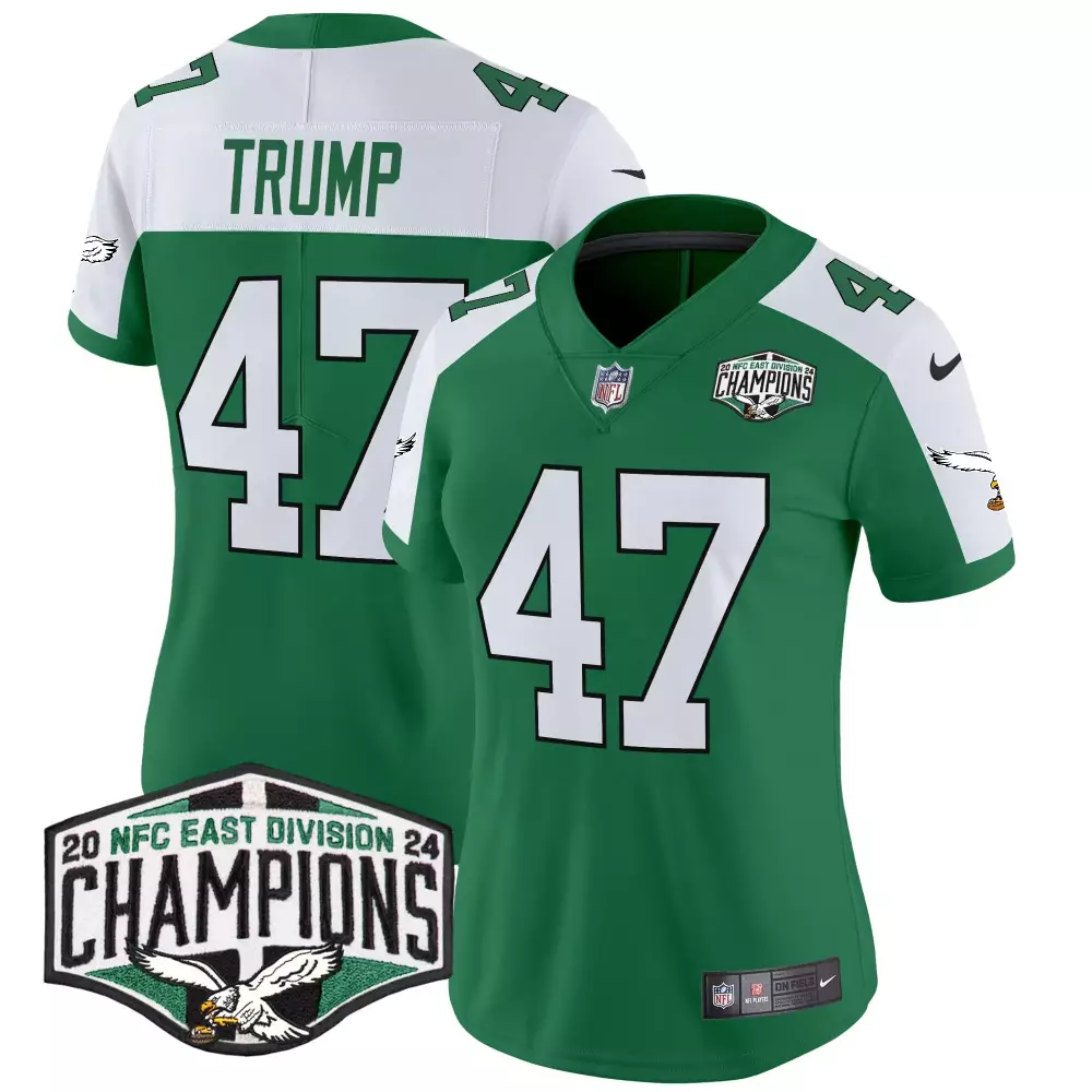Donald Trump 47 Eagles Jersey Green 2024 NFC East Division Champions Women White