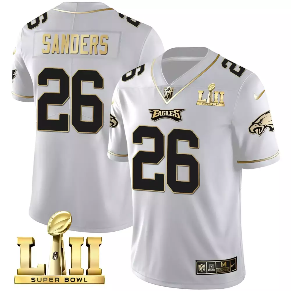 Miles Sanders 26 Eagles Jersey White Super Bowl Lii Men Player Black Gold Vapor All
