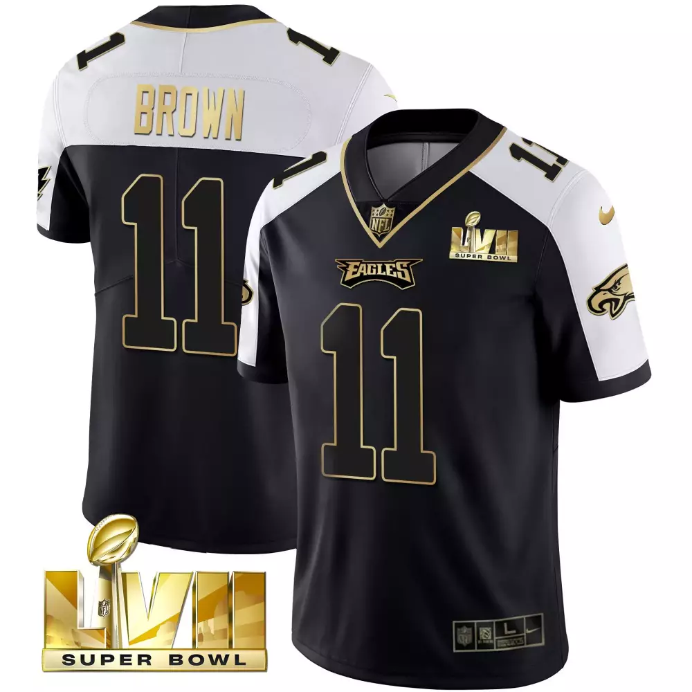 Brown 11 Eagles Jersey Black Super Bowl Lii Men White Gold Stitched