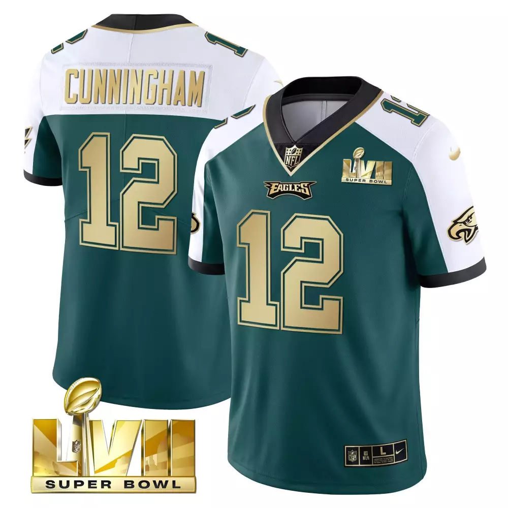 Cunningham 12 Eagles Jersey Green Super Bowl Lvii Men NFL White Black Gold Stitched