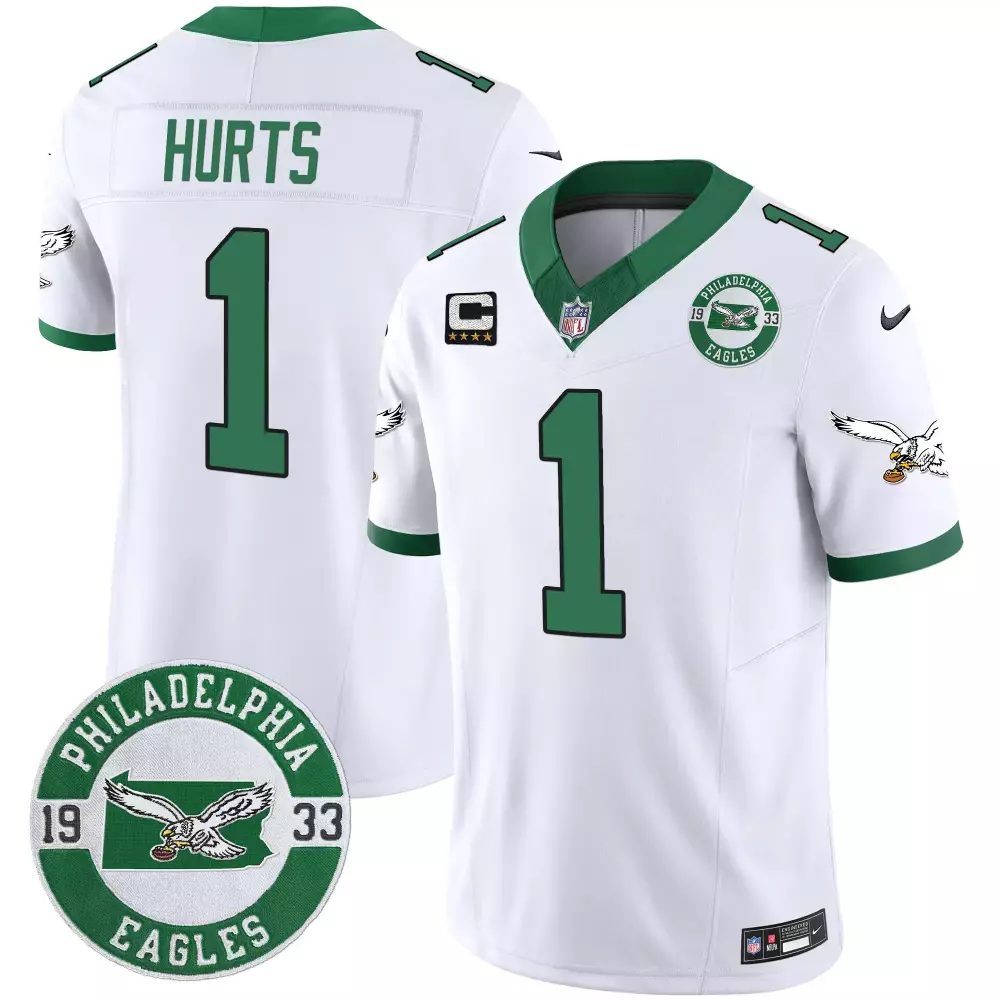 Jalen Hurts 1 Philadelphia Eagles Jersey White 1933 Men Green Throwback Vapor Limited