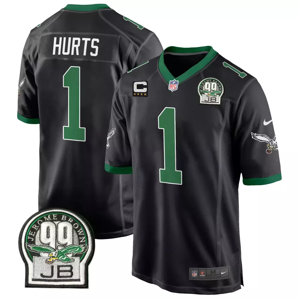 Jalen Hurts 1 Eagles Jersey Black Jerome Brown 99 Jb 2023 Men NFL Alternate Green