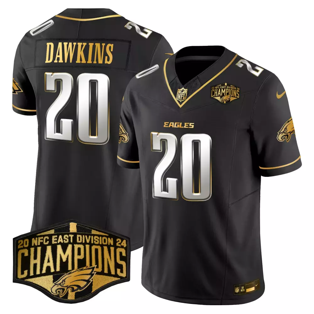 Brian Dawkins 20 Eagles Jersey Black 2020 NFC East Division Champions Men Gold Silver