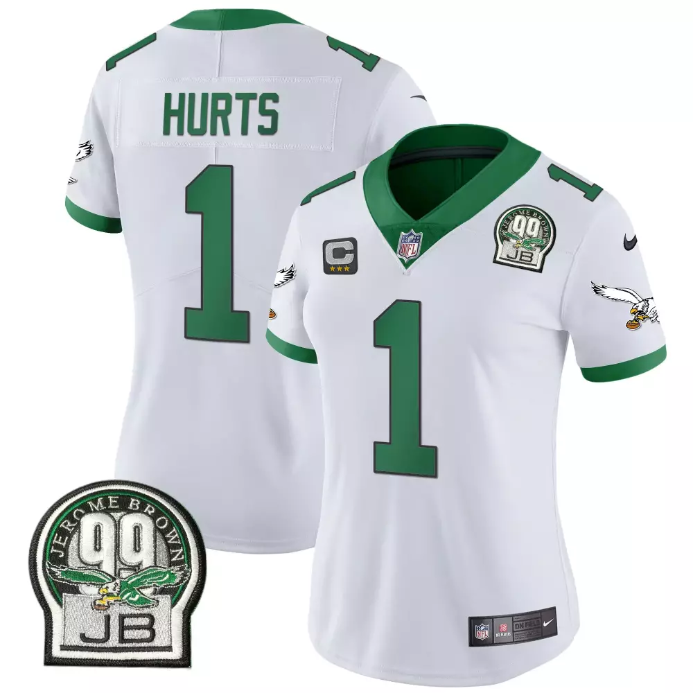 Jalen Hurts 1 Eagles Jersey White Jerome Brown 99 Jb 2023 Women Replica Alternate