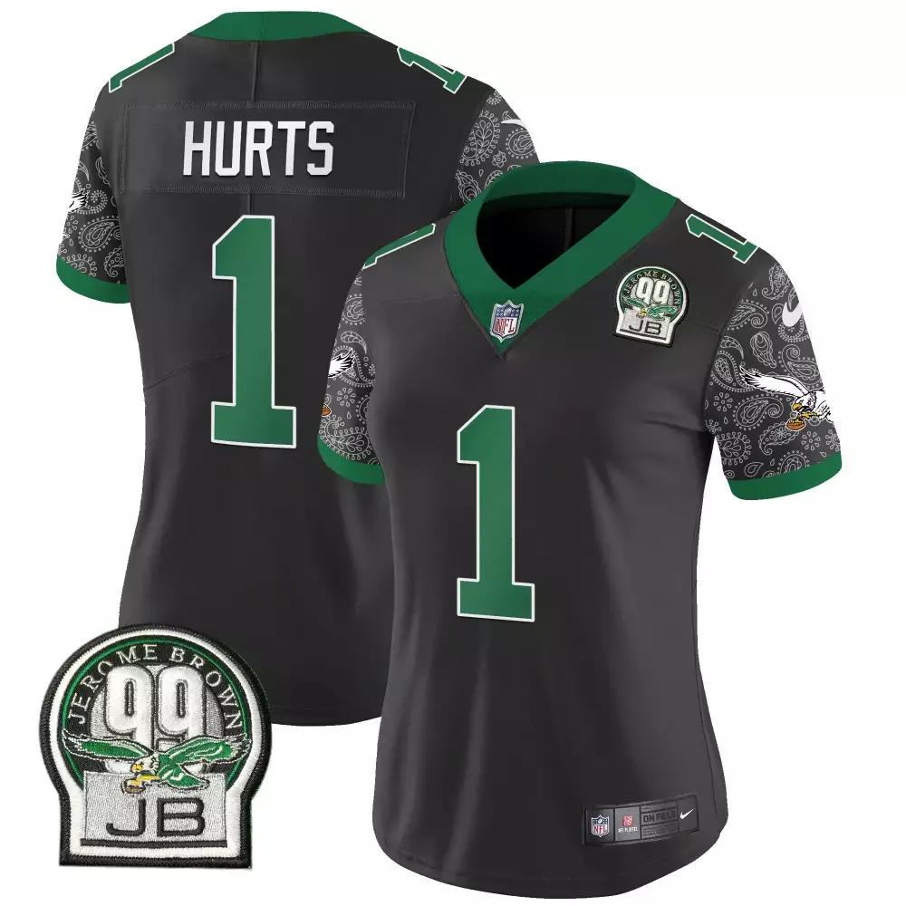 Jalen Hurts 1 Eagles Jersey Black 99 Club Jerome Brown Jb Men Standard Green Vapor