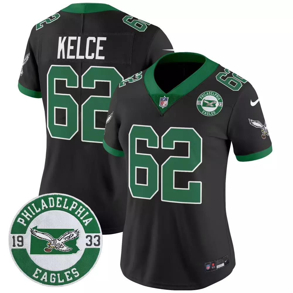 Jason Kelce 62 Jersey Black Philadelphia Eagles 1933 Men NFL Green Throwback Vapor