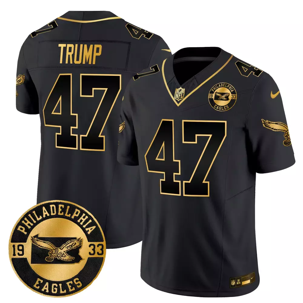 Donald Trump 47 Jersey Black Throwback Philadelphia Eagles Men Alternate Gold Vapor
