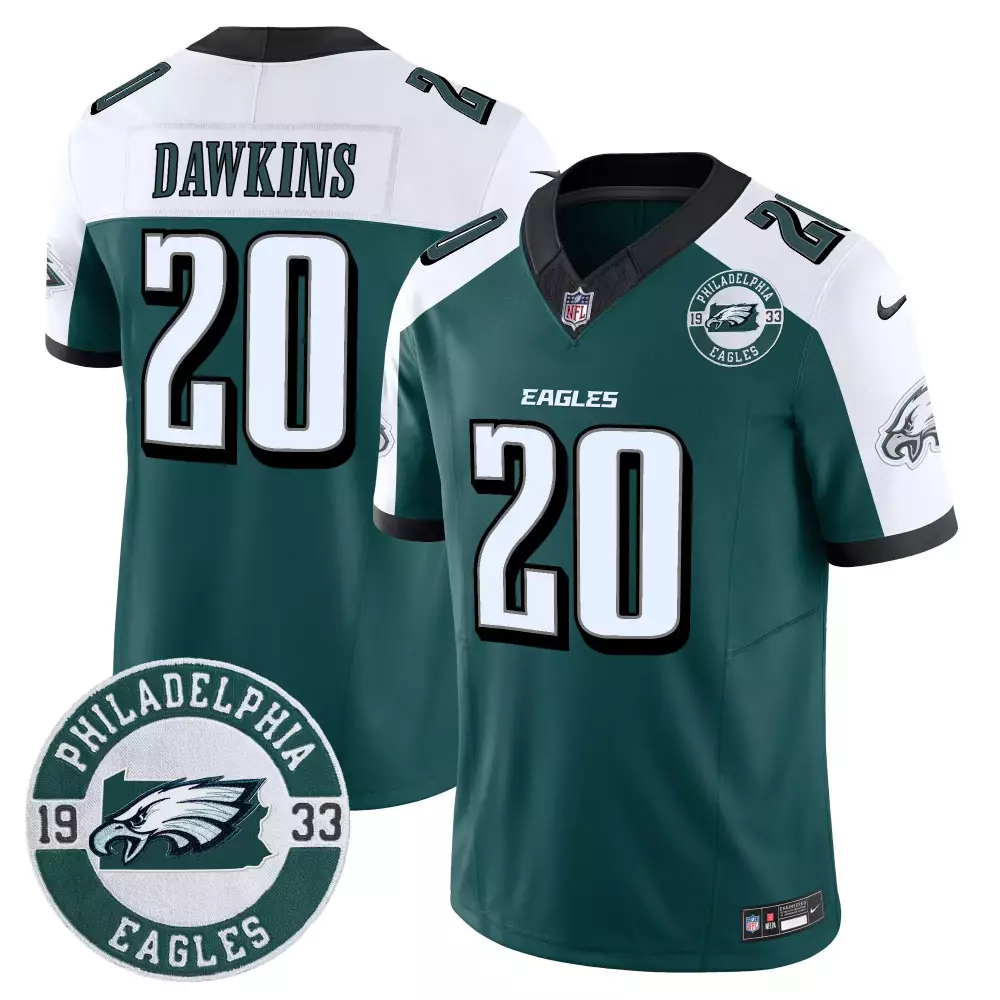 Brian Dawkins 20 Jersey Green Philadelphia Eagles Men White Black Alternate Vapor