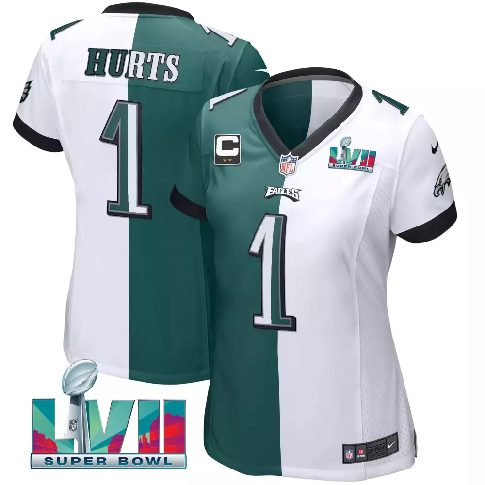 Jalen Hurts 1 Eagles Jersey Green Super Bowl Lvii Men Split White Black All Stitched