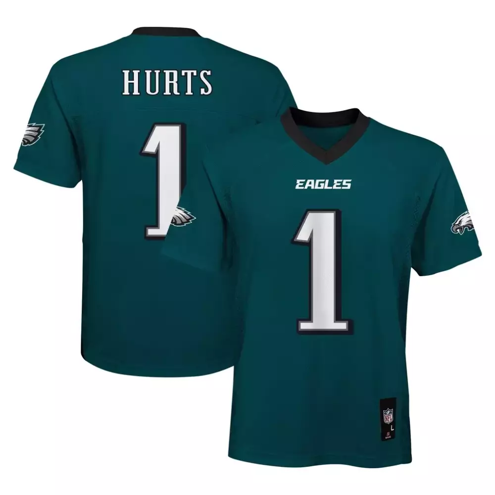 Jalen Hurts 1 Eagles Jersey Green Men Standard Black White Replica