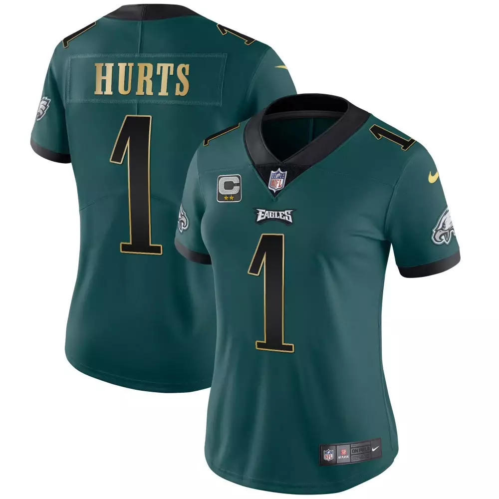 Jalen Hurts 1 Eagles Jersey Green Women Replica Black Gold Vapor All Stitched