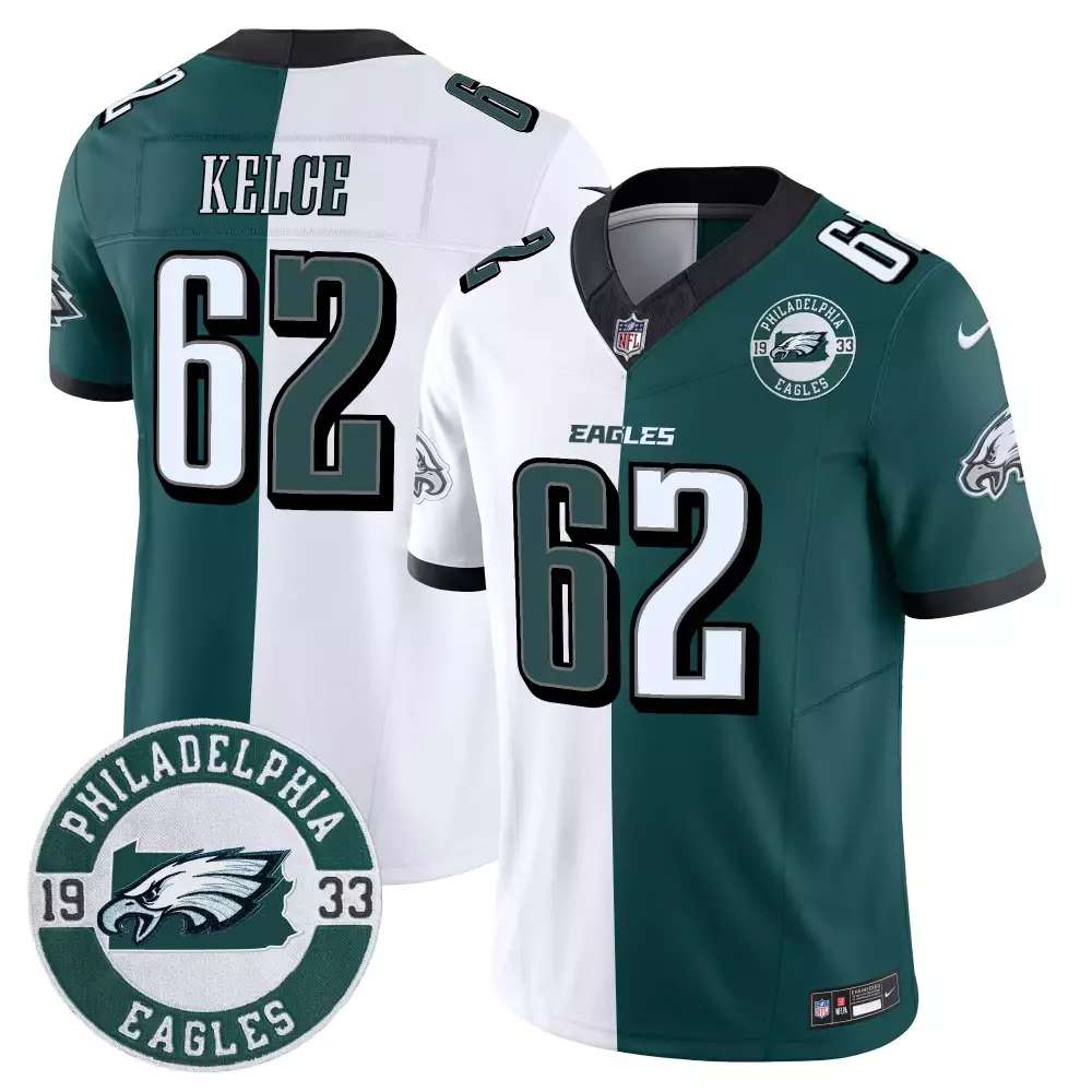 Jason Kelce 62 Jersey Green Philadelphia Eagles 1933 Men Split Design White Vapor