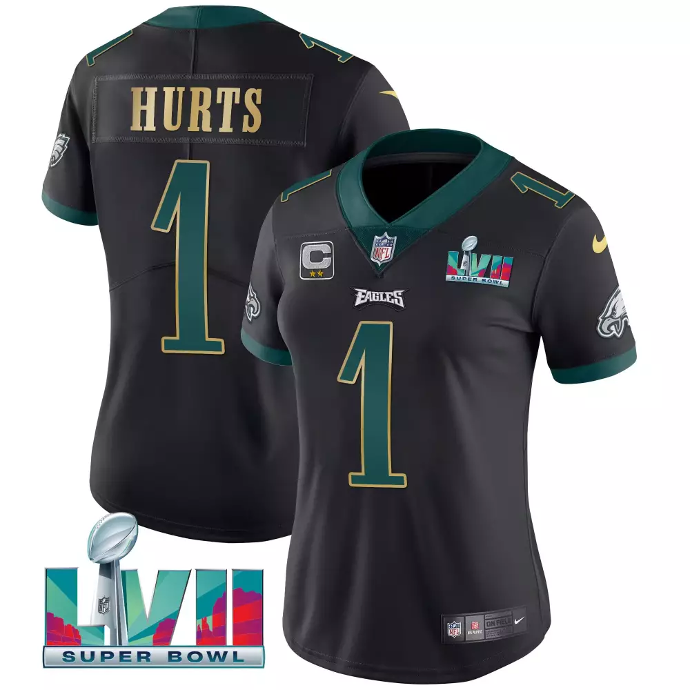 Jalen Hurts 1 Eagles Jersey Black Super Bowl Lvii Men Player Green Gold All Stitched