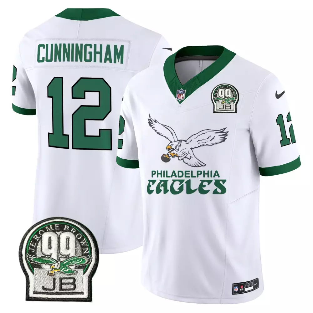Cunningham Jb 12 Jersey White Philadelphia Eagles Jerome Brown 99 Men Game Green