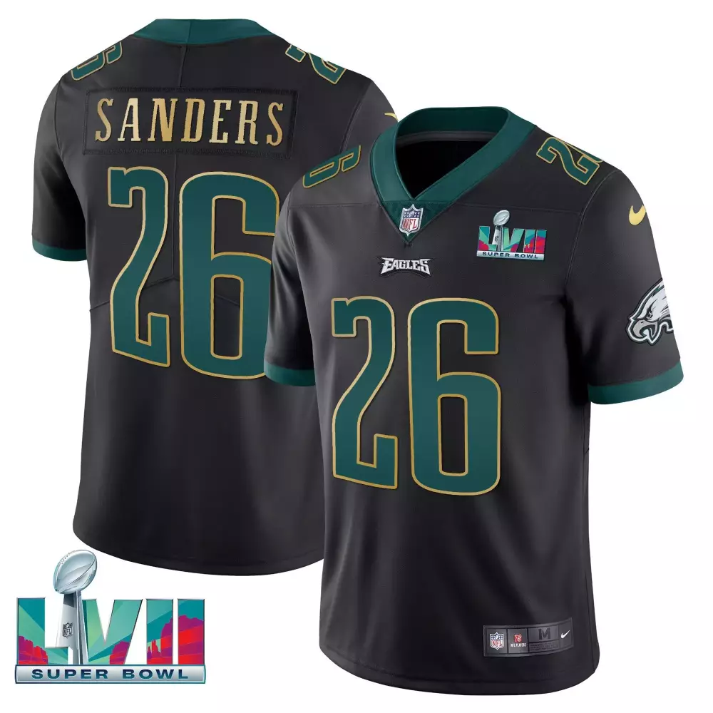 Miles Sanders 26 Eagles Jersey Black Super Bowl Lvii Men Player Green Gold Vapor