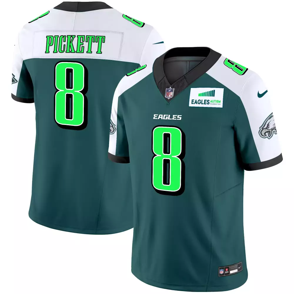 Kenny Pickett 8 Eagles Jersey Green Autism Foundation Men Standard White Black Stitched