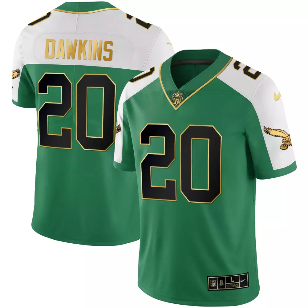 Brian Dawkins 20 Jersey Green Philadelphia Eagles Men On-field White Black Gold All