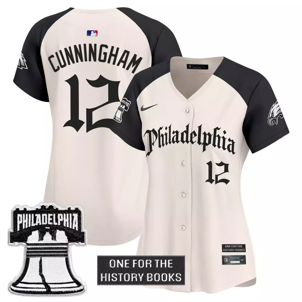 Cunningham 12 Jersey Cream Philadelphia Phillies Liberty Bell One History Books Women