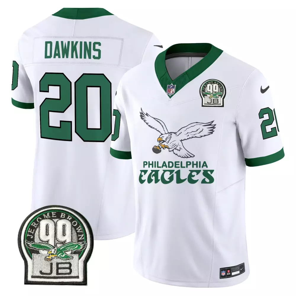 Brian Dawkins 20 Jersey White Jerome Brown Philadelphia Eagles 99 Jb Men Player Green