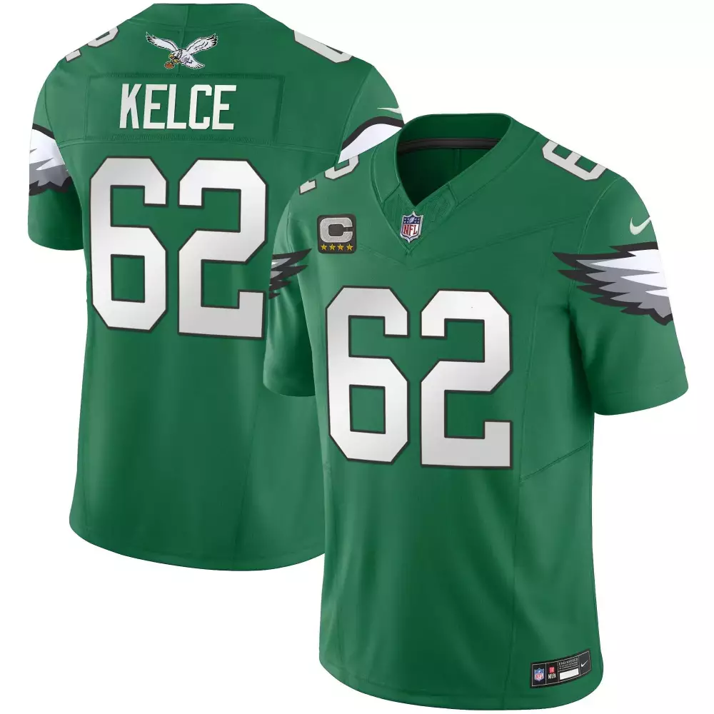 Jason Kelce 62 Jersey Green Philadelphia Eagles (captain's Patch) Equipment Tag Men