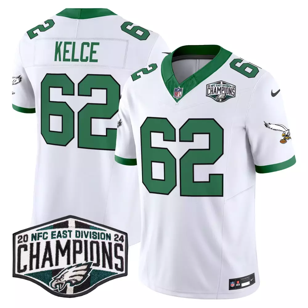 Jason Kelce 62 Jersey White 2024 NFC East Division Champions Philadelphia Eagles