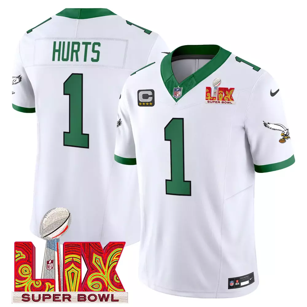Jalen Hurts 1 Philadelphia Eagles Jersey White Super Bowl Lix 2022 Men Alternate
