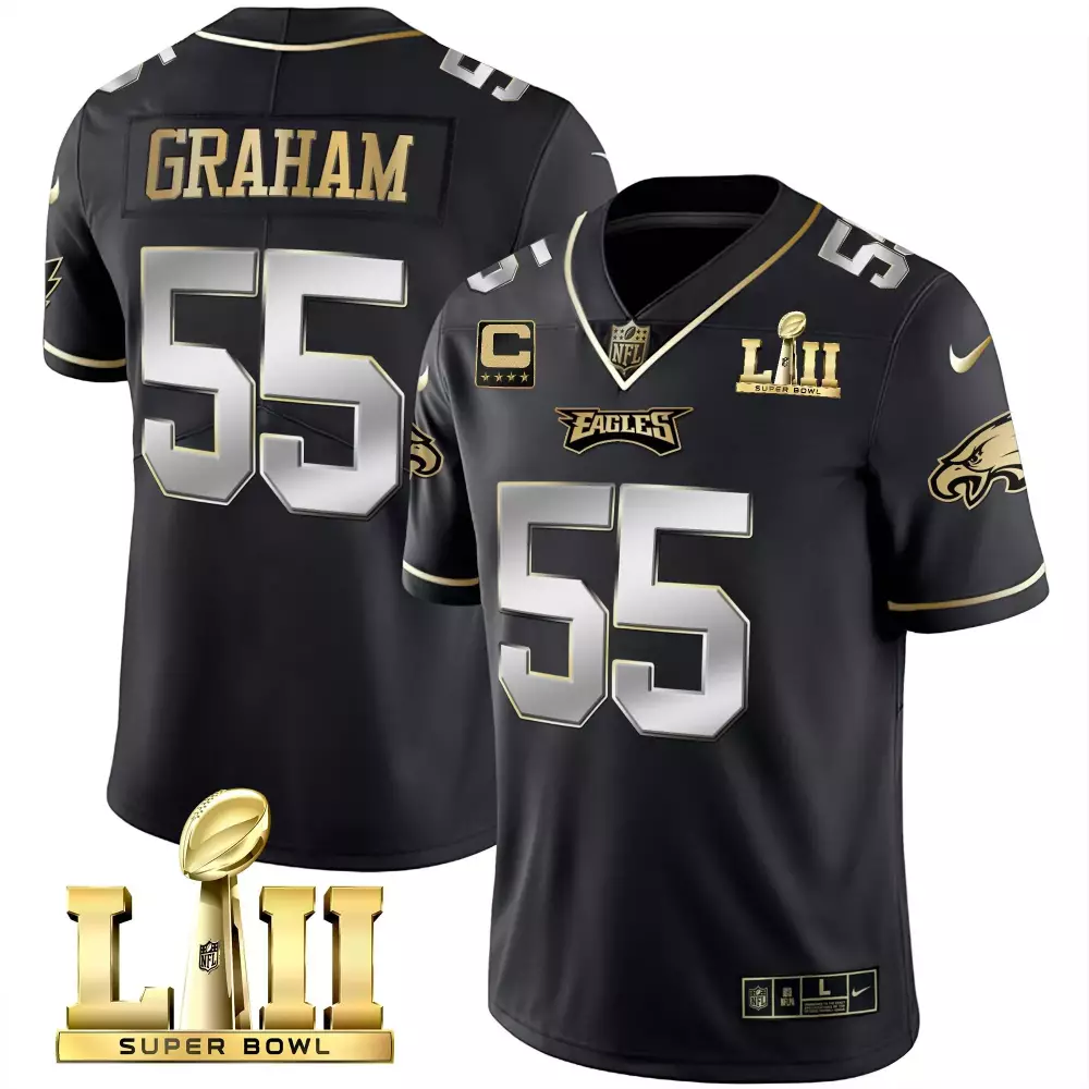 Brandon Graham 55 Eagles Jersey Black Super Bowl Lii Men Gold Silver Stitched